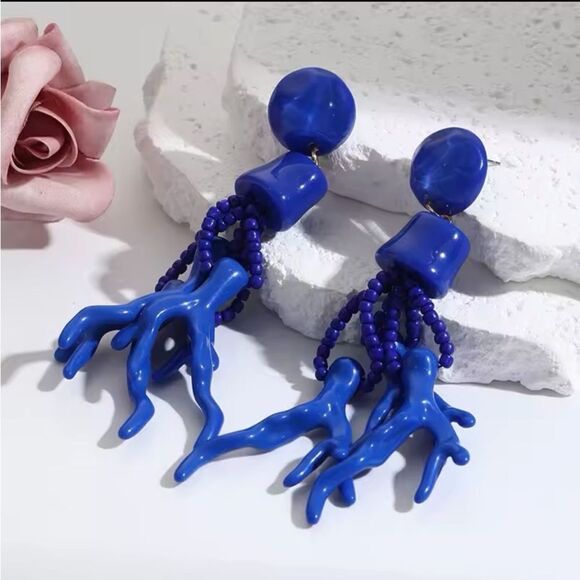 Jewelry - Bold Blue Coral-Inspired Dangle Earrings